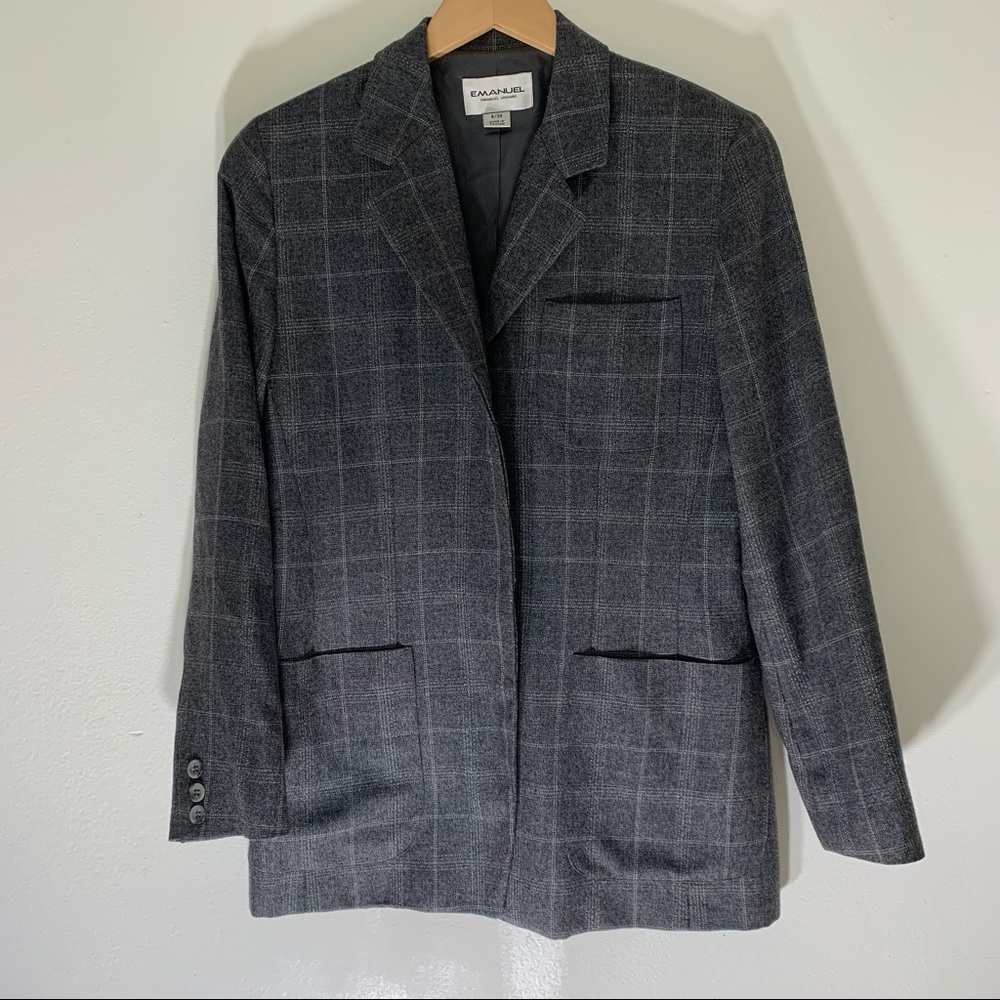 EMANUEL UNGARO blazer plaid gray and white